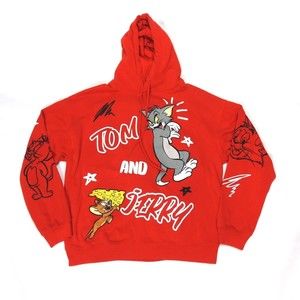 Tom & Jerry Women's Hooded Pullover Sweater Red Sz M